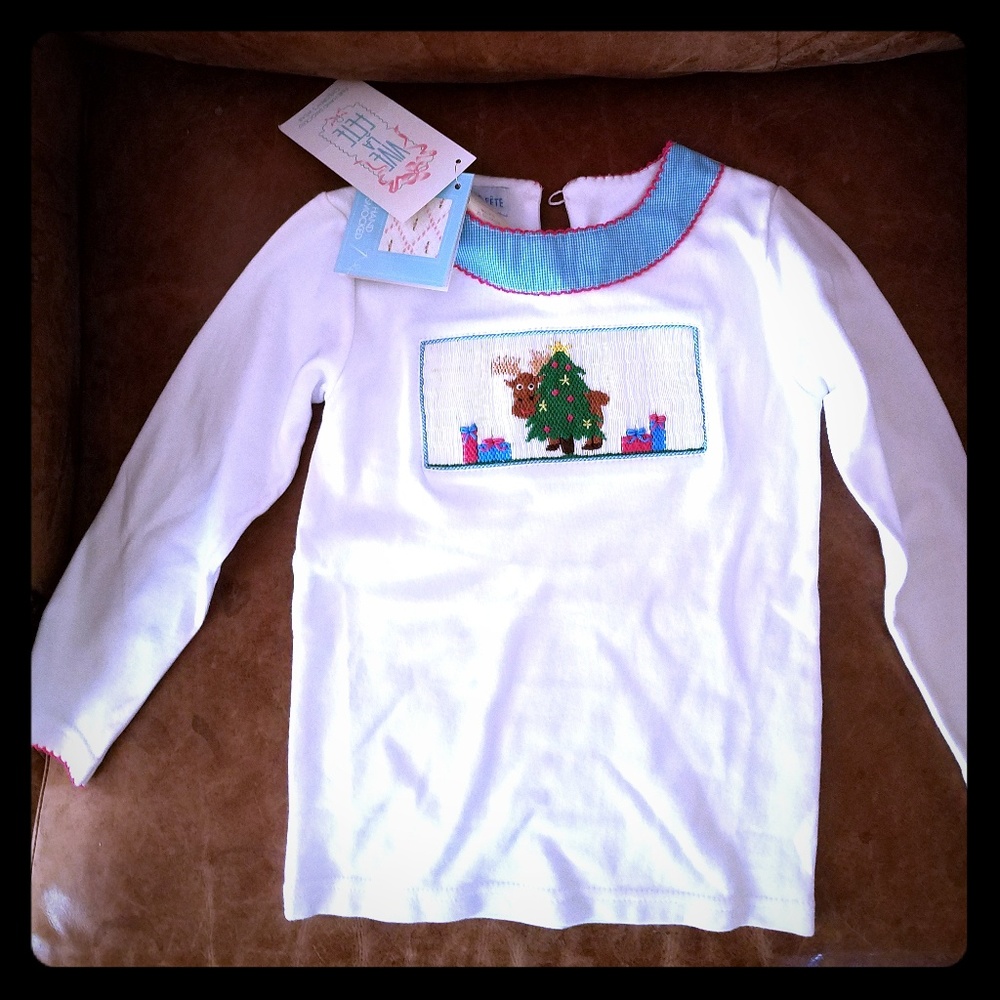 GIRLS smocked Christmas shirt